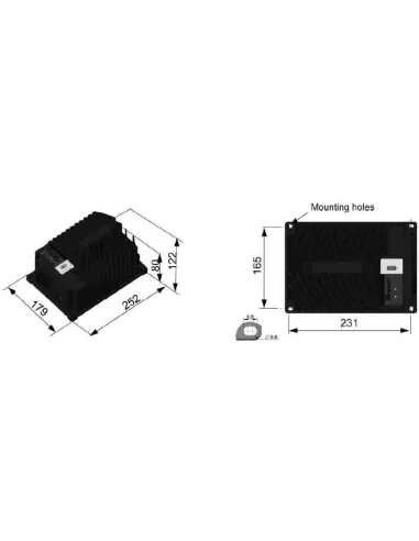 Chargeur de batterie SPE TORO720 48V 7.5A à 15A (Dimensions)